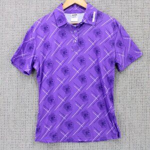 Wahoo! Polo Shirt Mens Small S Purple Short Sleeve Floral Graphic Golf & Outdoor